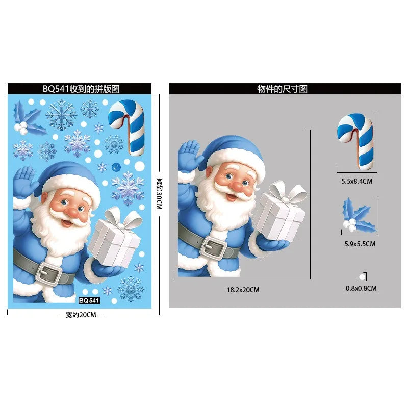 Christmas Blue Snowman Window Stickers Santa Claus Bird Snowflake Elk Ornaments Merry Christmas 2025 Happy New Year 2026