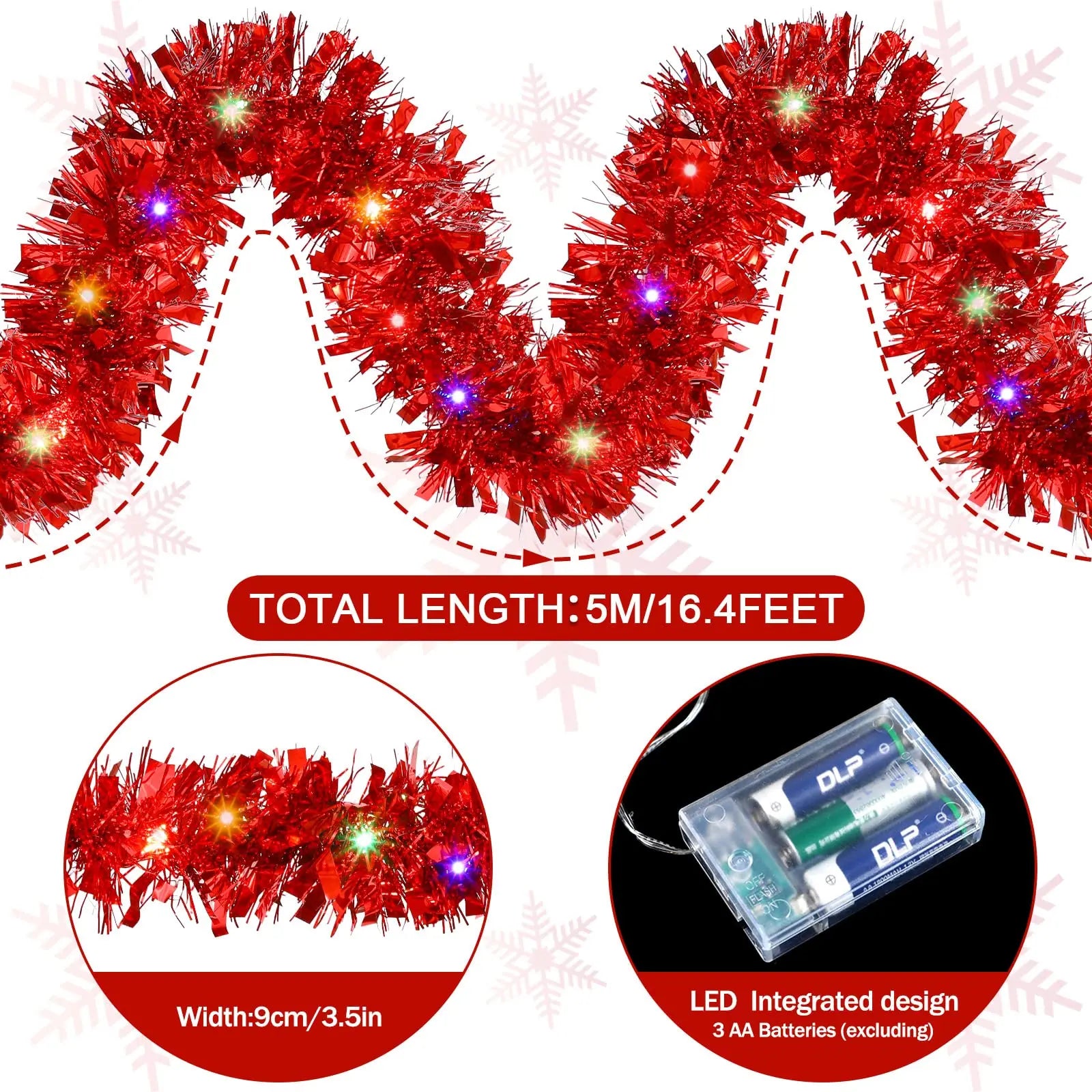 1/3pcs 5M Christmas Tinsel Garland Decorations,Indoor/Outdoor Hanging Party Decor for Tree, New Year's,Durable Festive Decor