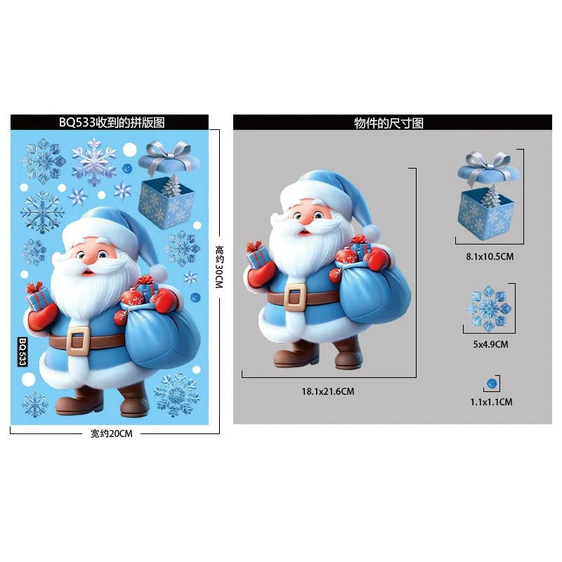 Christmas Blue Snowman Window Stickers Santa Claus Bird Snowflake Elk Ornaments Merry Christmas 2025 Happy New Year 2026