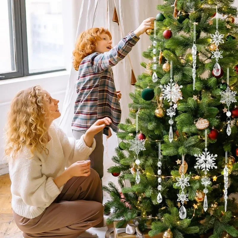 Lot de 24/5 pendentifs en forme de flocon de neige et de stalactite en acrylique transparent, décorations à suspendre pour sapin de Noël, fêtes de fin d'année et décoration intérieure.