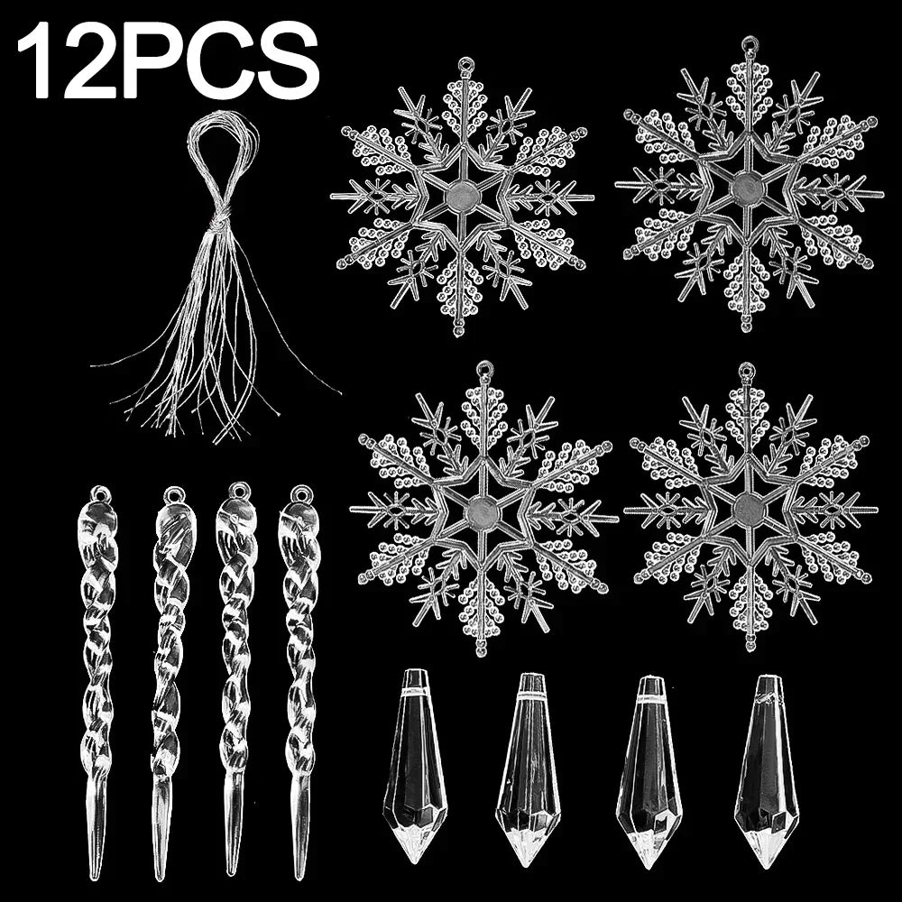 Lot de 24/5 pendentifs en forme de flocon de neige et de stalactite en acrylique transparent, décorations à suspendre pour sapin de Noël, fêtes de fin d'année et décoration intérieure.