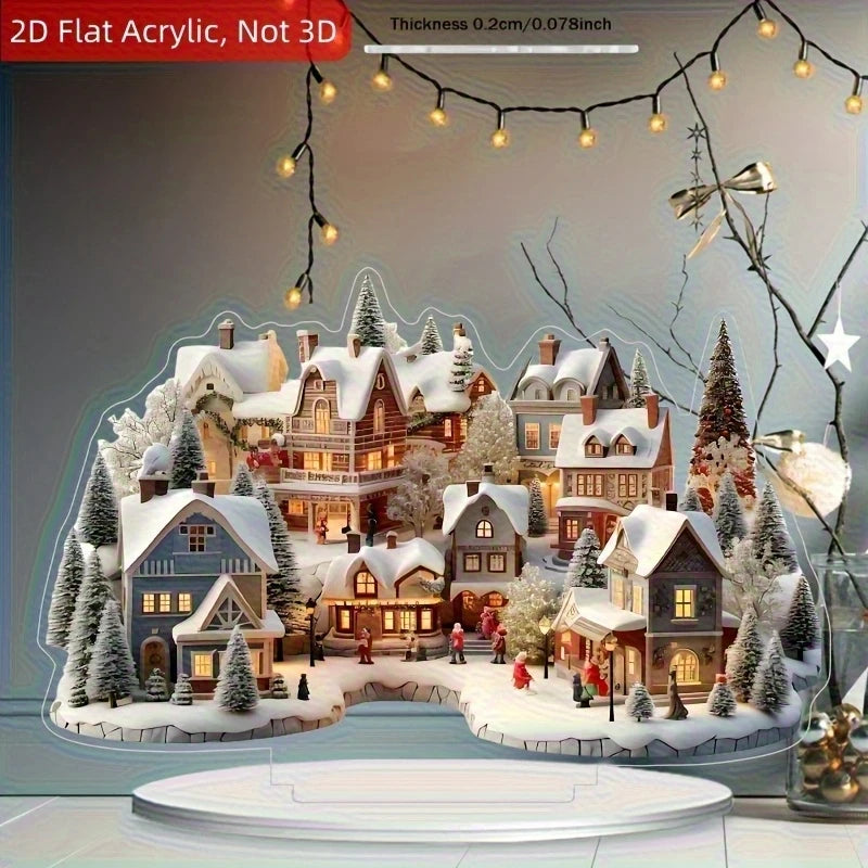 2D Winter Wonderland Acrylic Christmas Village Decor Snow House Snowman Warm Family Office Charming Holiday Party Decora Gifts
