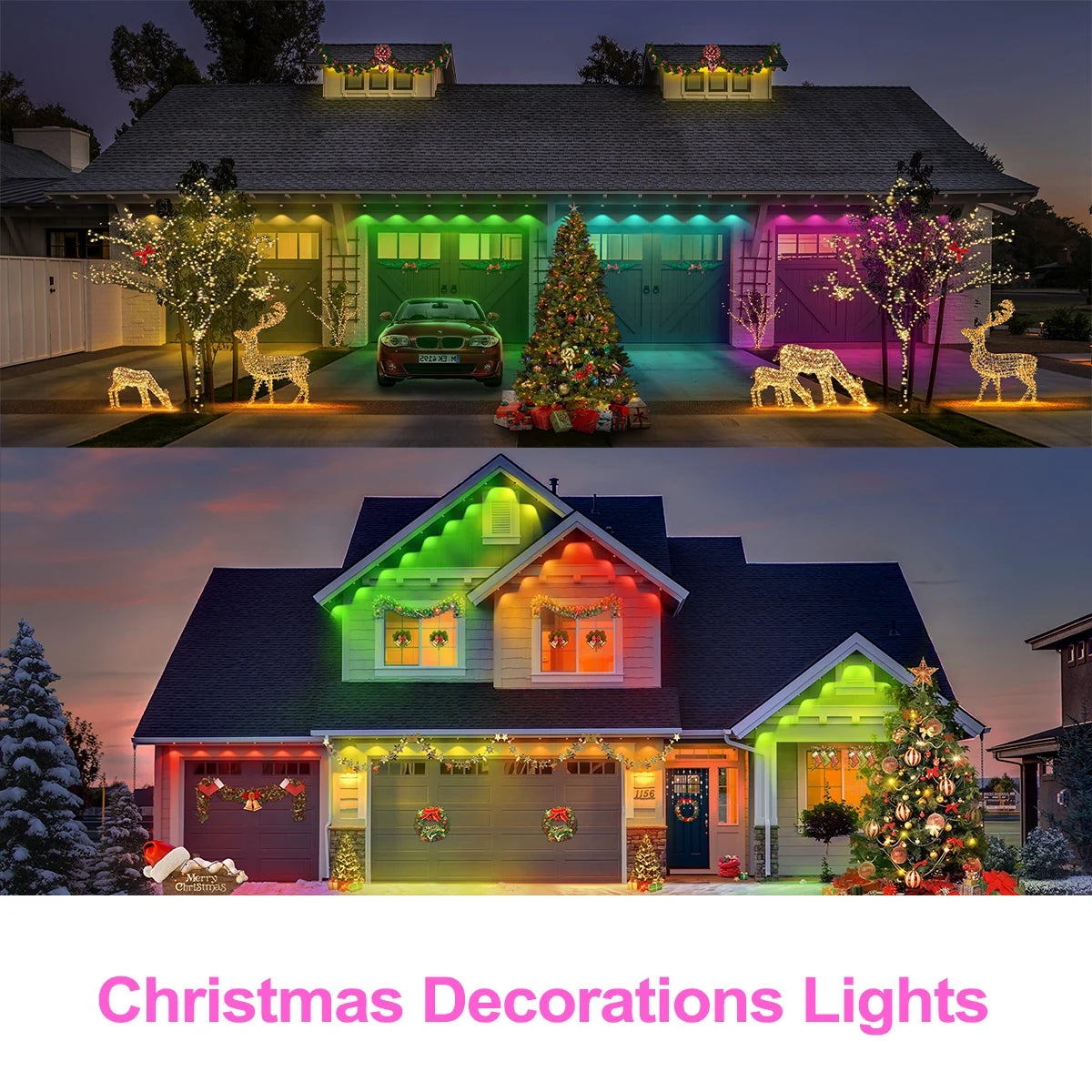 Guirlande lumineuse LED RGB intelligente de 60 m pour avant-toit, application et télécommande, IP67, éclairage extérieur permanent pour la maison, les fêtes de fin d'année, Noël, les anniversaires, etc. - Idéale pour
