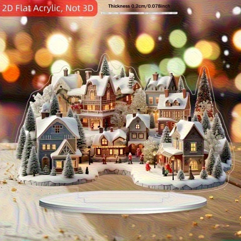 2D Winter Wonderland Acrylic Christmas Village Decor Snow House Snowman Warm Family Office Charming Holiday Party Decora Gifts