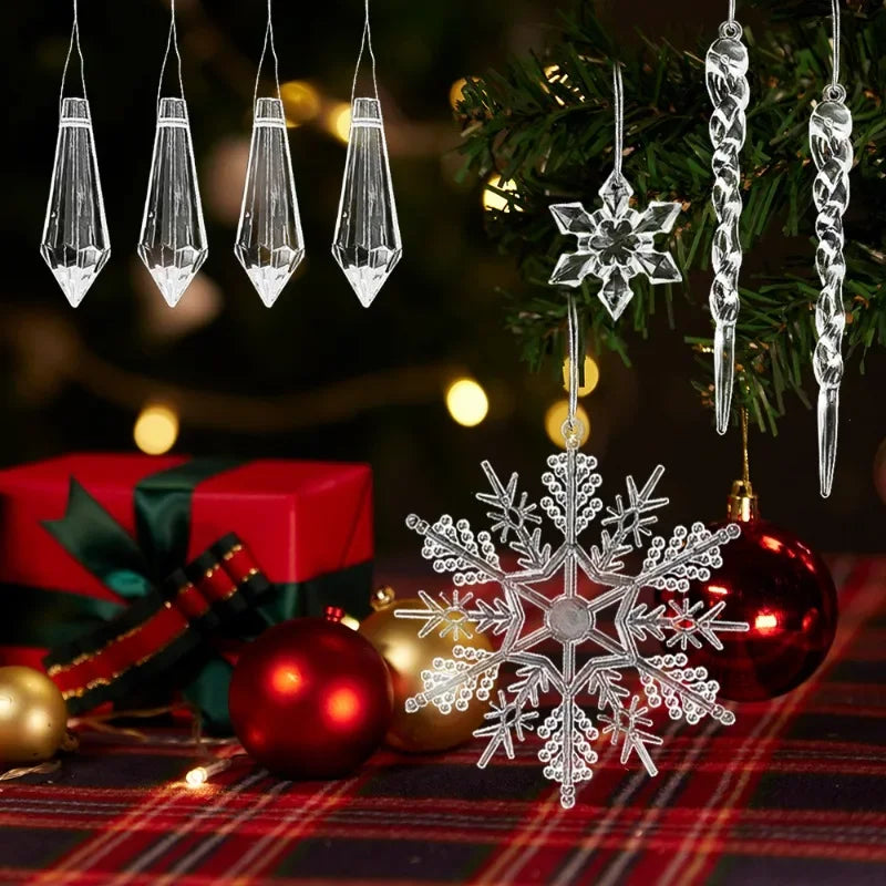Lot de 24/5 pendentifs en forme de flocon de neige et de stalactite en acrylique transparent, décorations à suspendre pour sapin de Noël, fêtes de fin d'année et décoration intérieure.