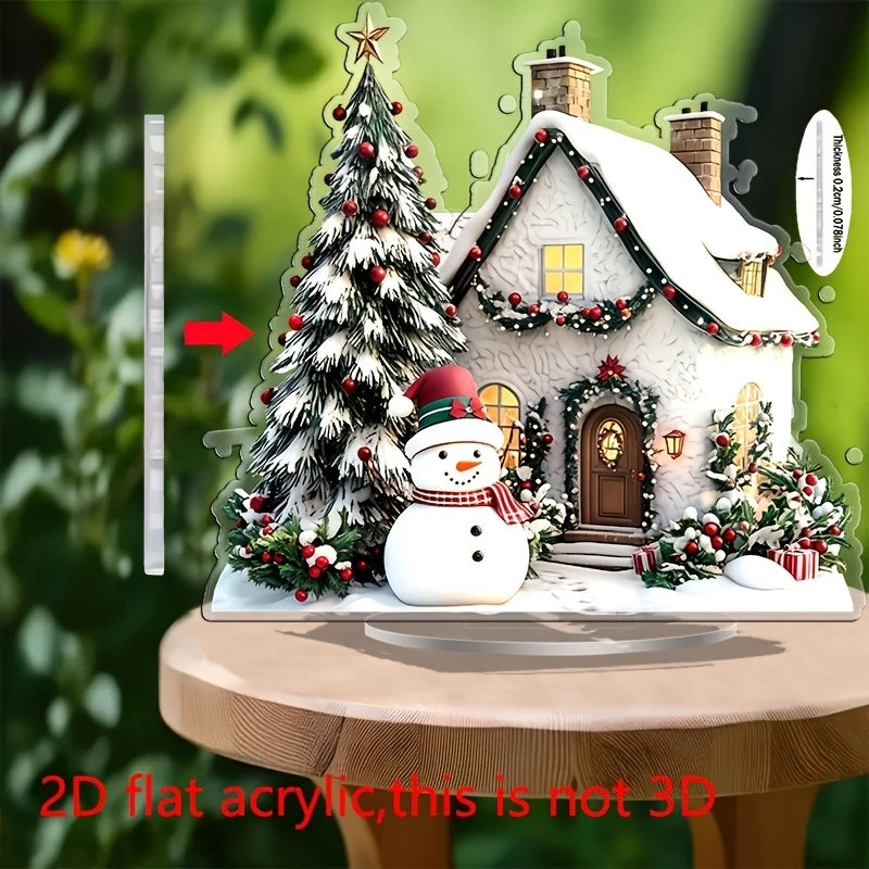 2D Winter Wonderland Acrylic Christmas Village Decor Snow House Snowman Warm Family Office Charming Holiday Party Decora Gifts