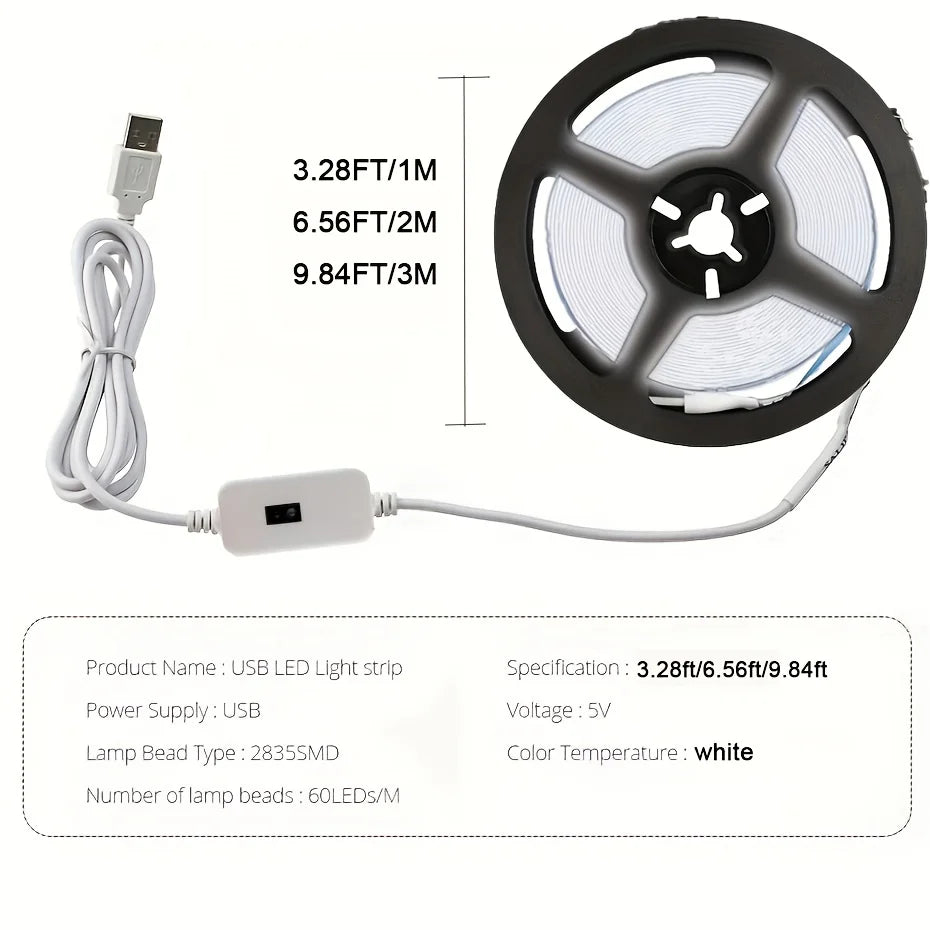 Bande LED USB 5V CC avec variateur intelligent, capteur de gestes, 60 LED/m, rétroéclairage, lampe TV, décoration de chambre