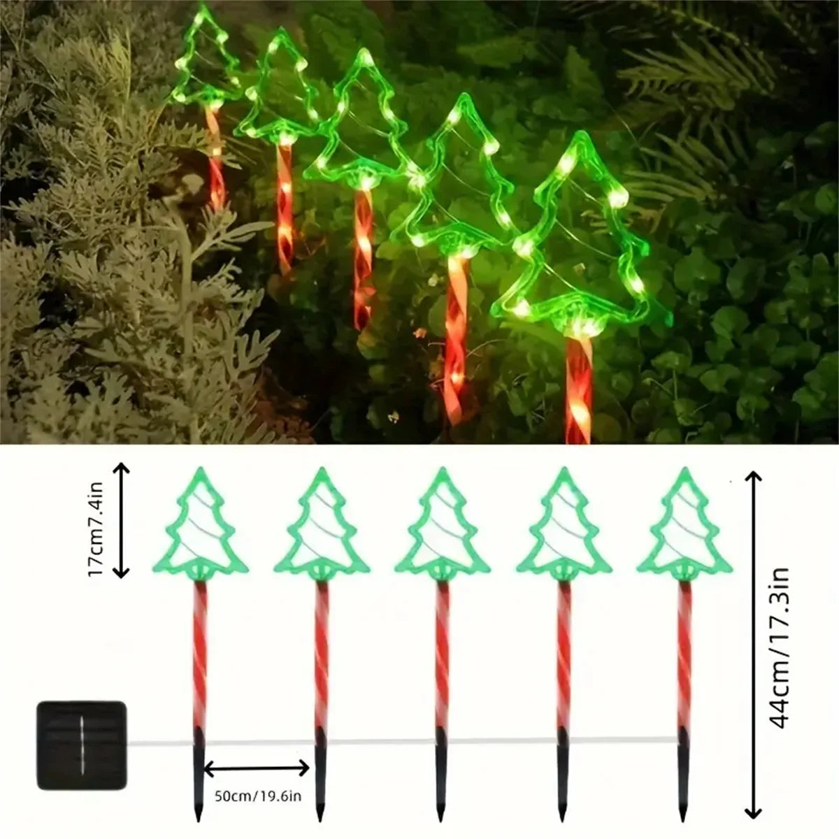 5 pièce/ensemble solaire arbre de noël bonbons lumière extérieure étanche 8 Modes monté au sol chaîne lumineuse jardin cour décor de noël