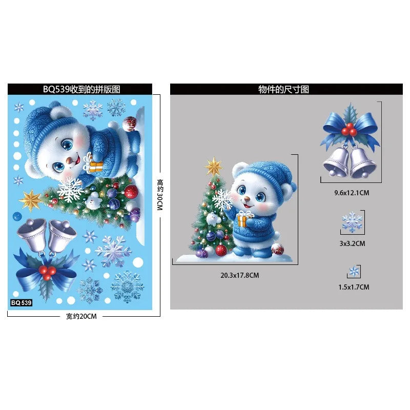 Christmas Blue Snowman Window Stickers Santa Claus Bird Snowflake Elk Ornaments Merry Christmas 2025 Happy New Year 2026