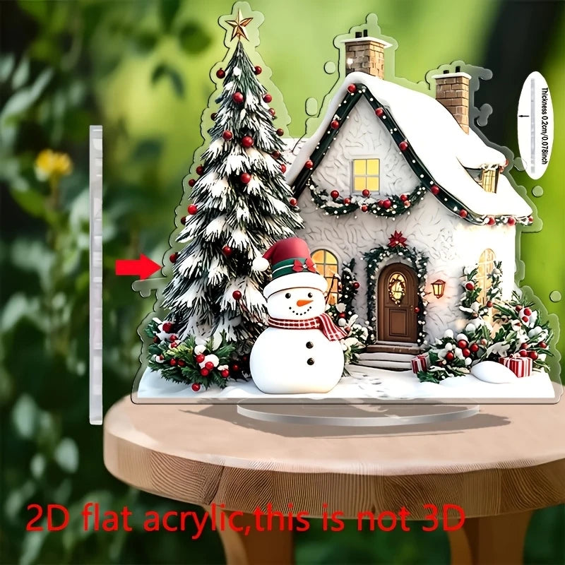 2D Winter Wonderland Acrylic Christmas Village Decor Snow House Snowman Warm Family Office Charming Holiday Party Decora Gifts