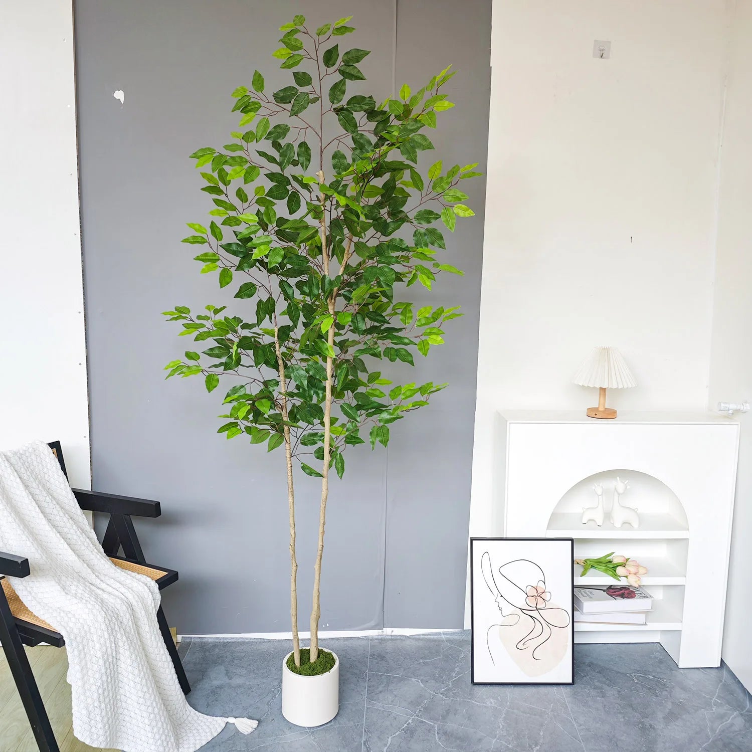 120-210CM Artificial Ficus Banyan Tree with Plastic Pot morden Indoor ornament fake plant for home Room Garden Party store decor