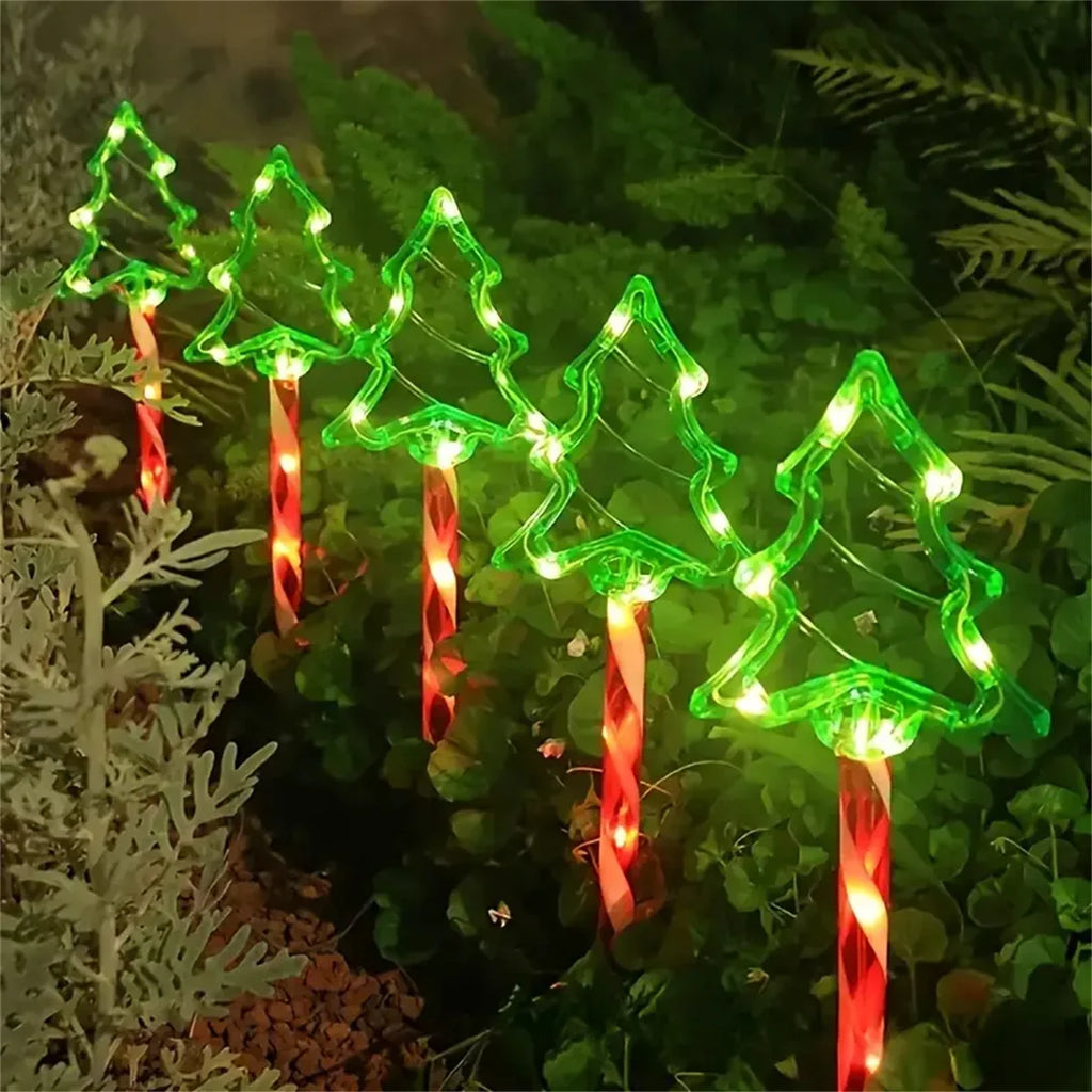 5 pièce/ensemble solaire arbre de noël bonbons lumière extérieure étanche 8 Modes monté au sol chaîne lumineuse jardin cour décor de noël