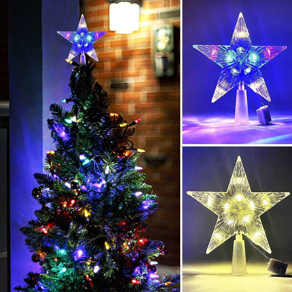 15cm Christmas Tree Top Star Light LED Glowing Star Lamp Xmas Tree Decoration Home Xmas Party Supplies Navidad Noel
