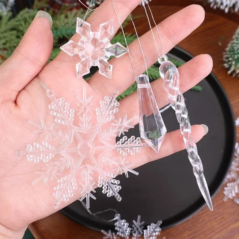 Lot de 24/5 pendentifs en forme de flocon de neige et de stalactite en acrylique transparent, décorations à suspendre pour sapin de Noël, fêtes de fin d'année et décoration intérieure.