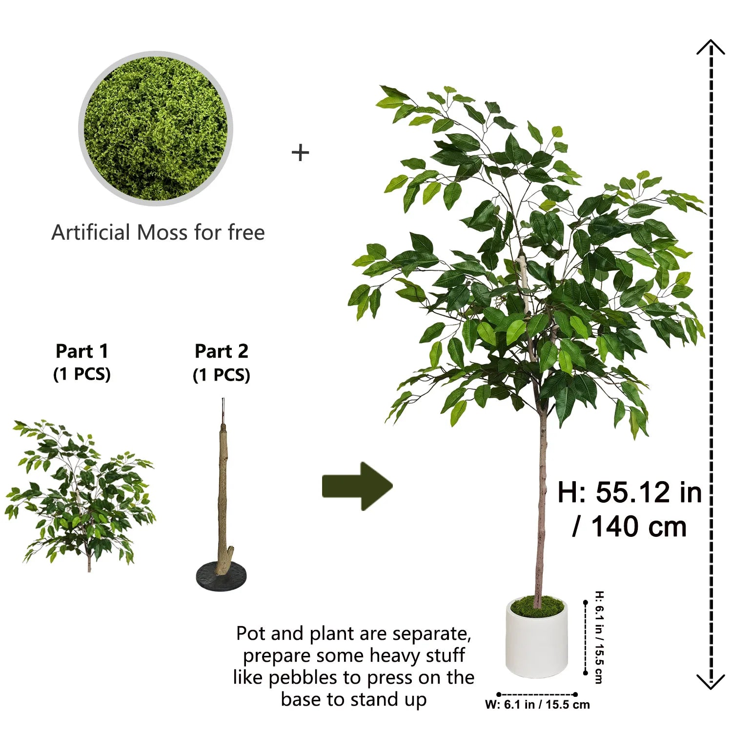 120-210CM Artificial Ficus Banyan Tree with Plastic Pot morden Indoor ornament fake plant for home Room Garden Party store decor