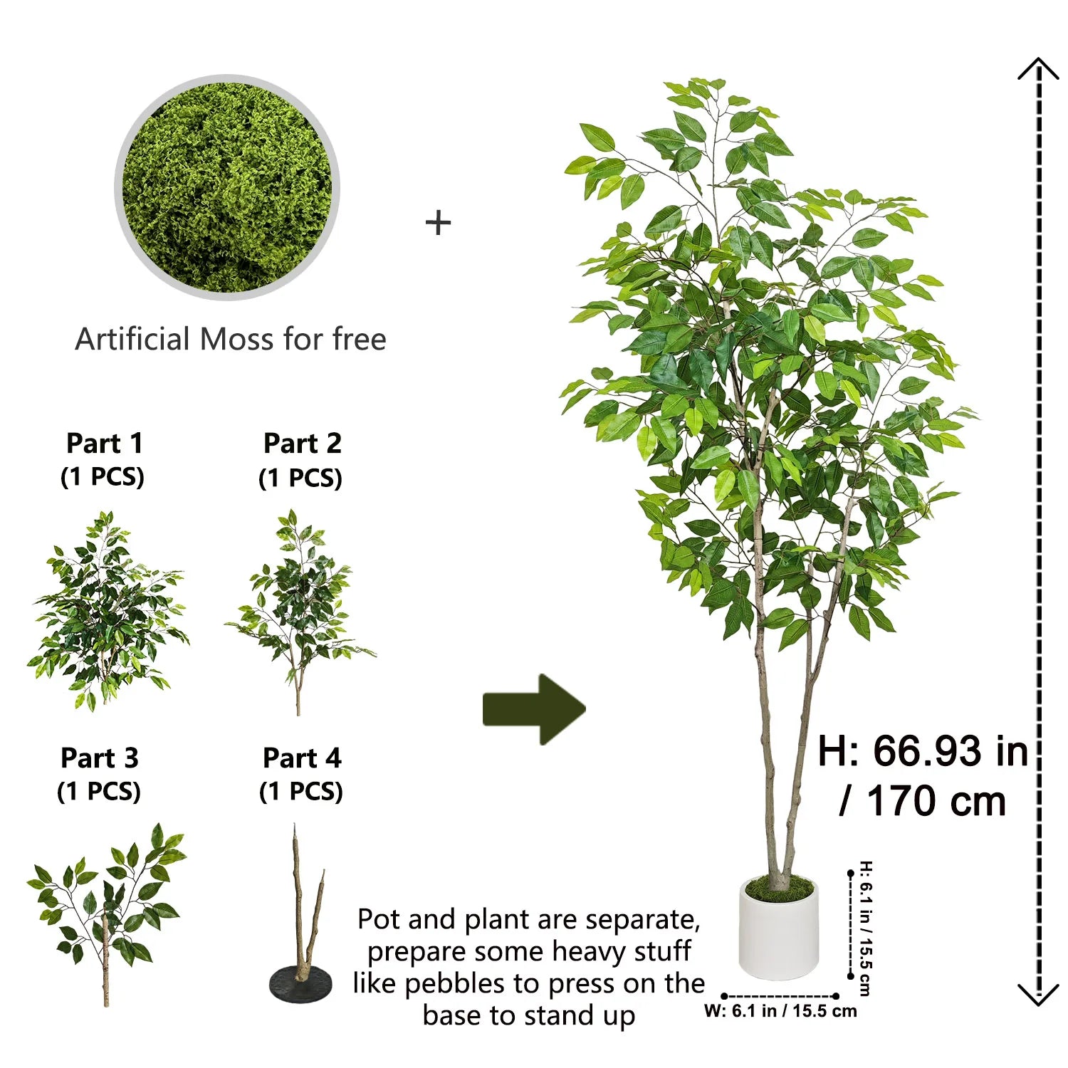 120-210CM Artificial Ficus Banyan Tree with Plastic Pot morden Indoor ornament fake plant for home Room Garden Party store decor