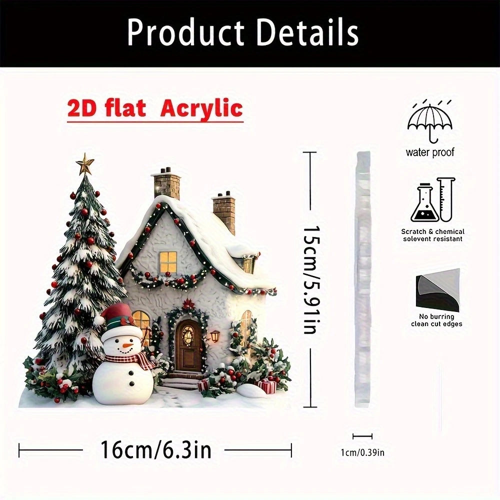 2D Winter Wonderland Acrylic Christmas Village Decor Snow House Snowman Warm Family Office Charming Holiday Party Decora Gifts