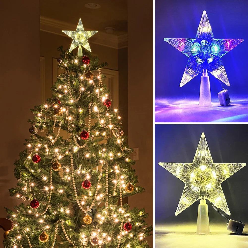 15cm Christmas Tree Top Star Light LED Glowing Star Lamp Xmas Tree Decoration Home Xmas Party Supplies Navidad Noel