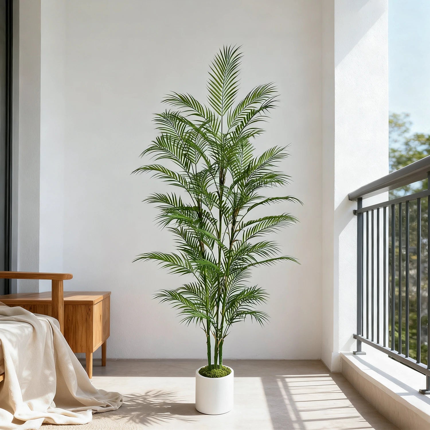 Branche de palmier artificielle de 80 à 190 cm avec pot en plastique, décoration d'intérieur et d'extérieur pour la maison, le jardin, la chambre ou un magasin.